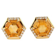 Citrine 18 Karat Gold Diamond Stud Earrings