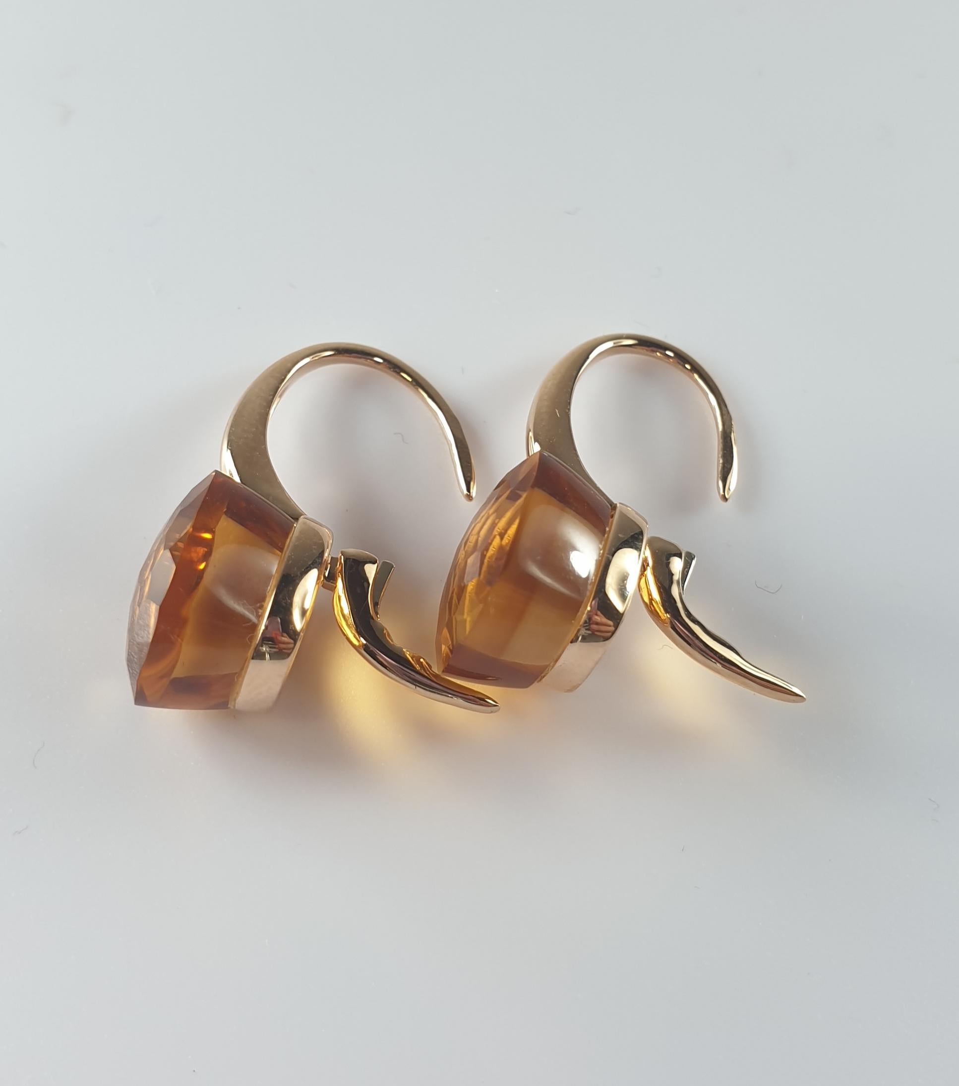 Contemporary Citrine 18 Karat Rose Gold Dangle Earrings
