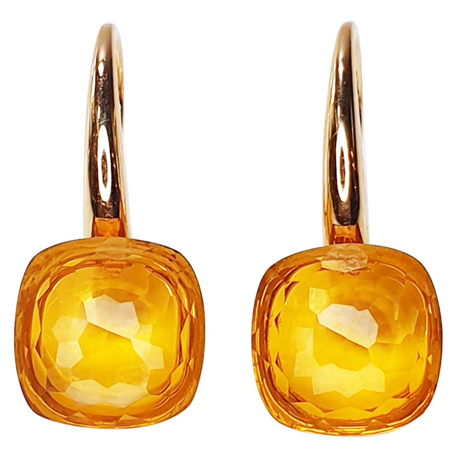 Multifaceted  Citrine 18 Karat Rose Gold Dangle Earrings