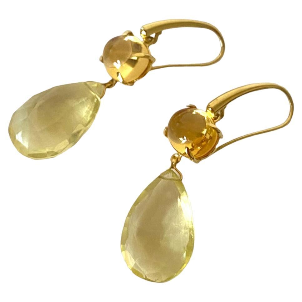 Citrine 18 Karats Yellow Gold Classy Dangle Drops Modern Earrings