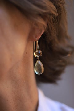 Citrine 18 Karats Yellow Gold Classy Dangle Drops Modern Earrings