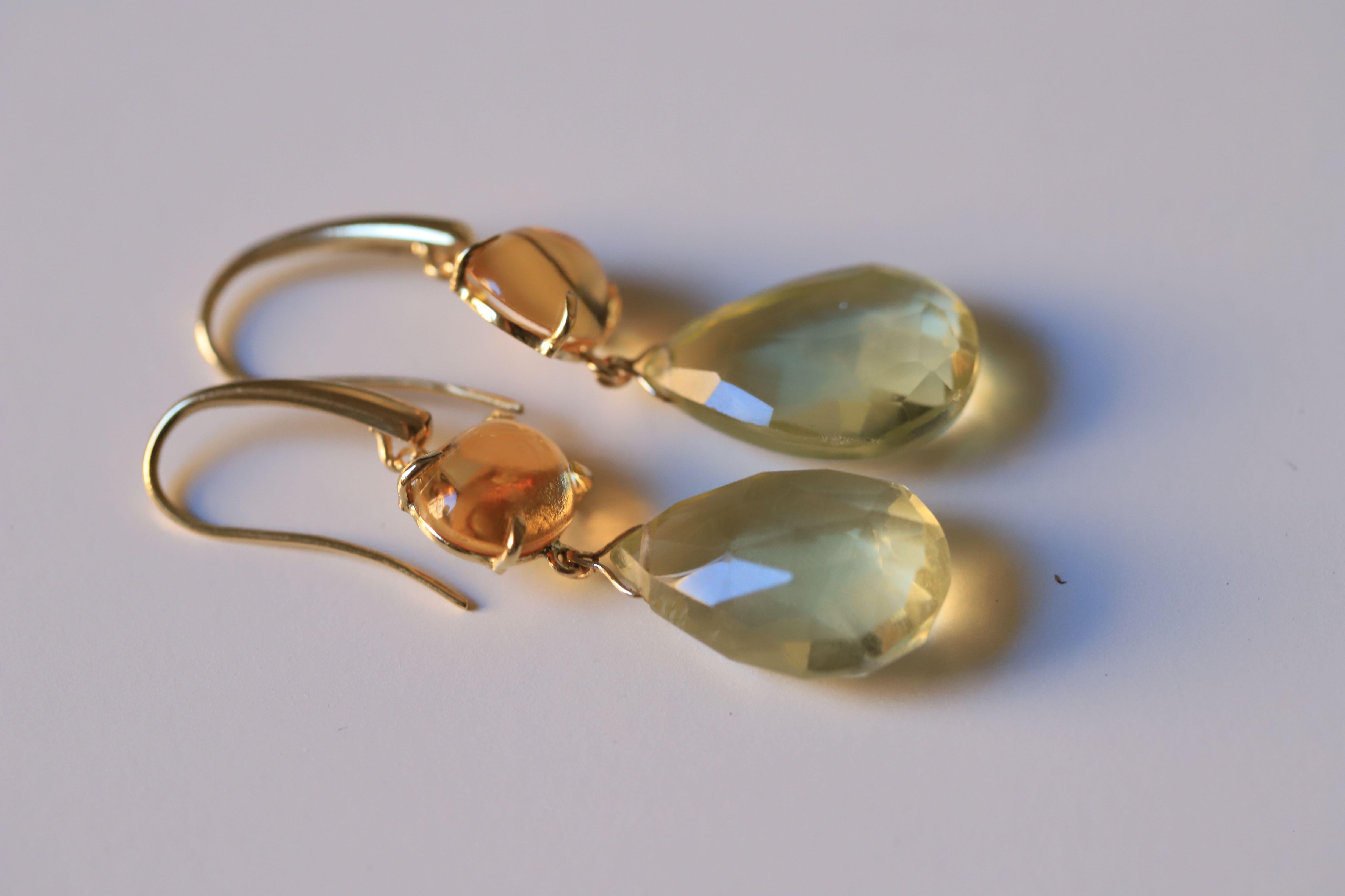 Art Deco Citrine 18 Karats Yellow Gold Classy Dangle Drops Modern Earrings For Sale