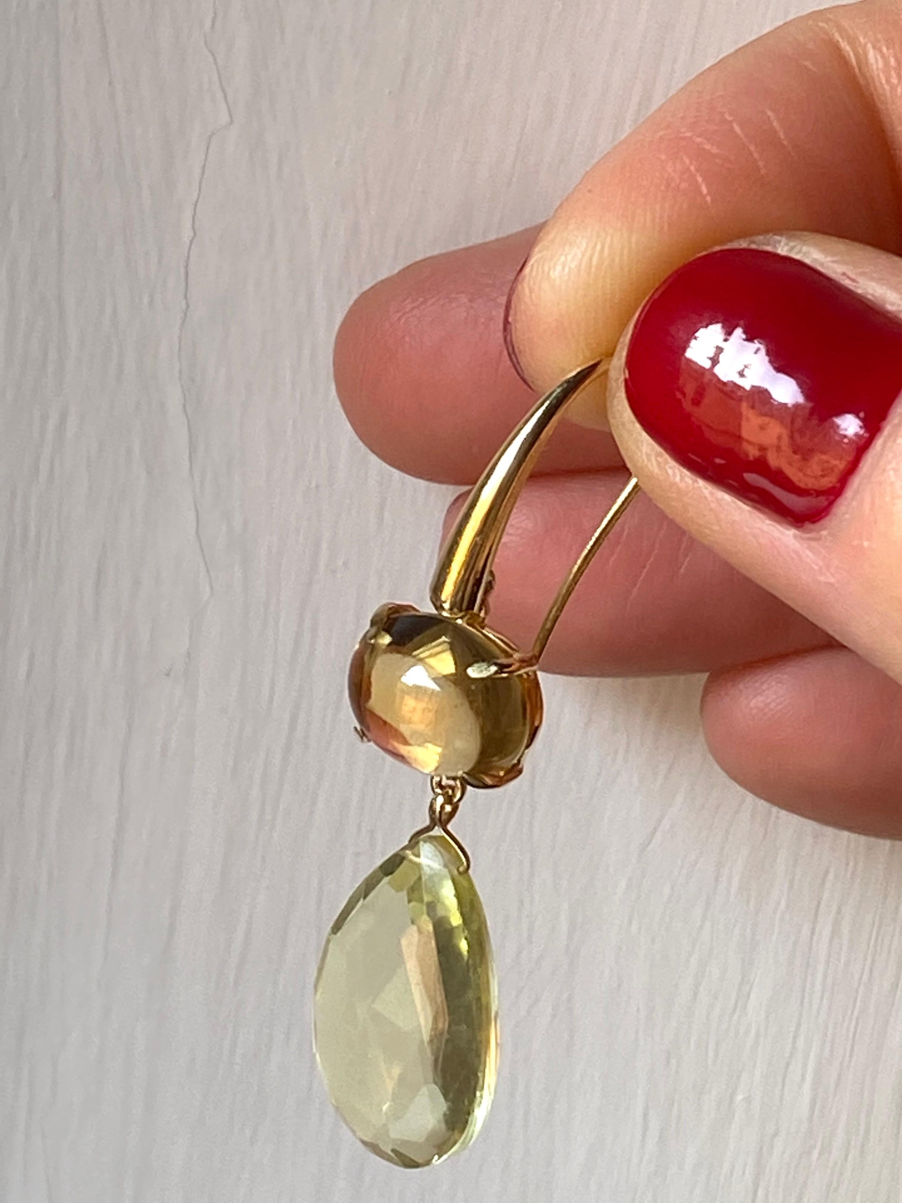 Oval Cut Citrine 18 Karats Yellow Gold Classy Dangle Drops Modern Earrings For Sale