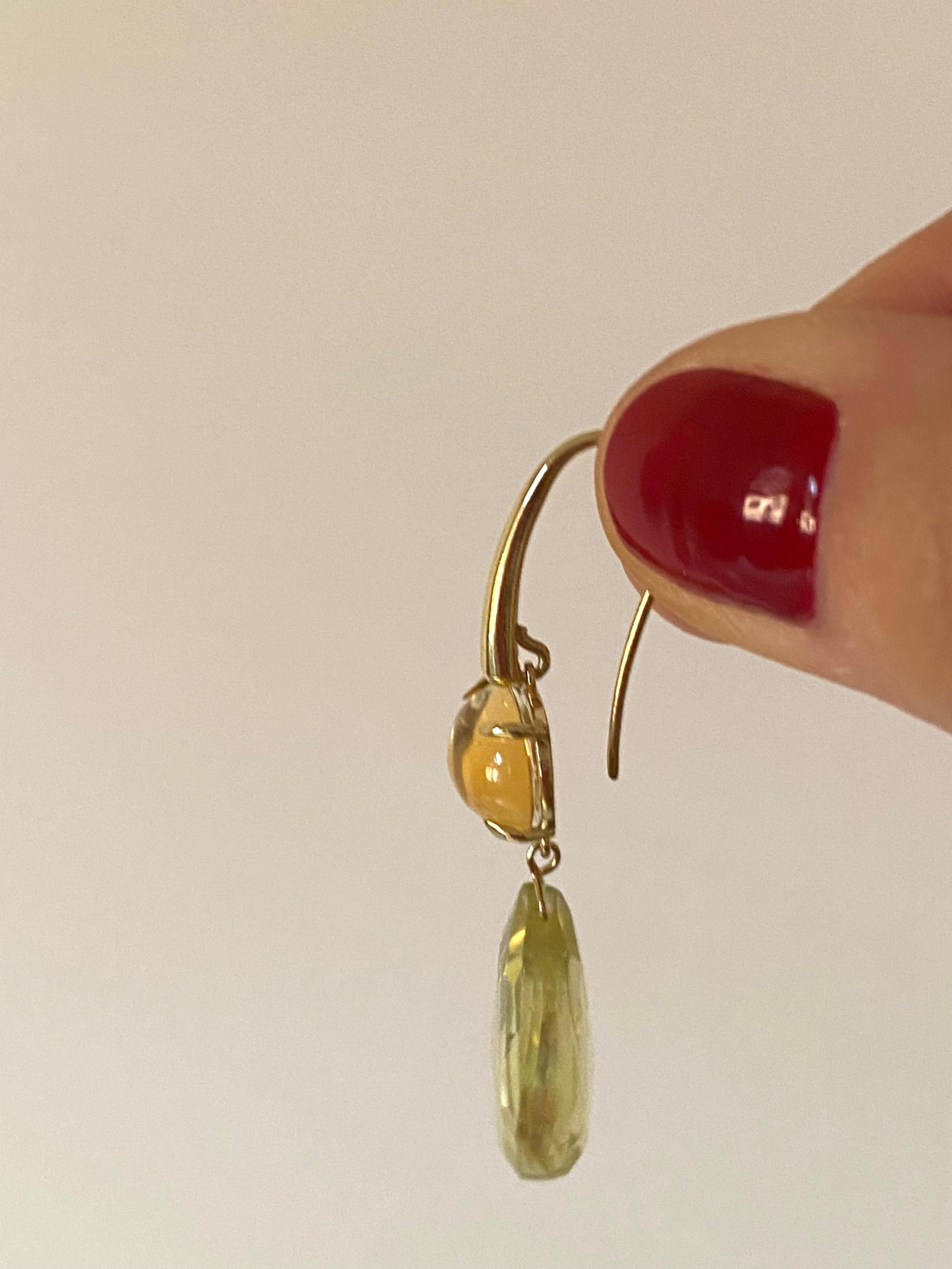 Citrine 18 Karats Yellow Gold Classy Dangle Drops Modern Earrings In New Condition For Sale In Rome, IT