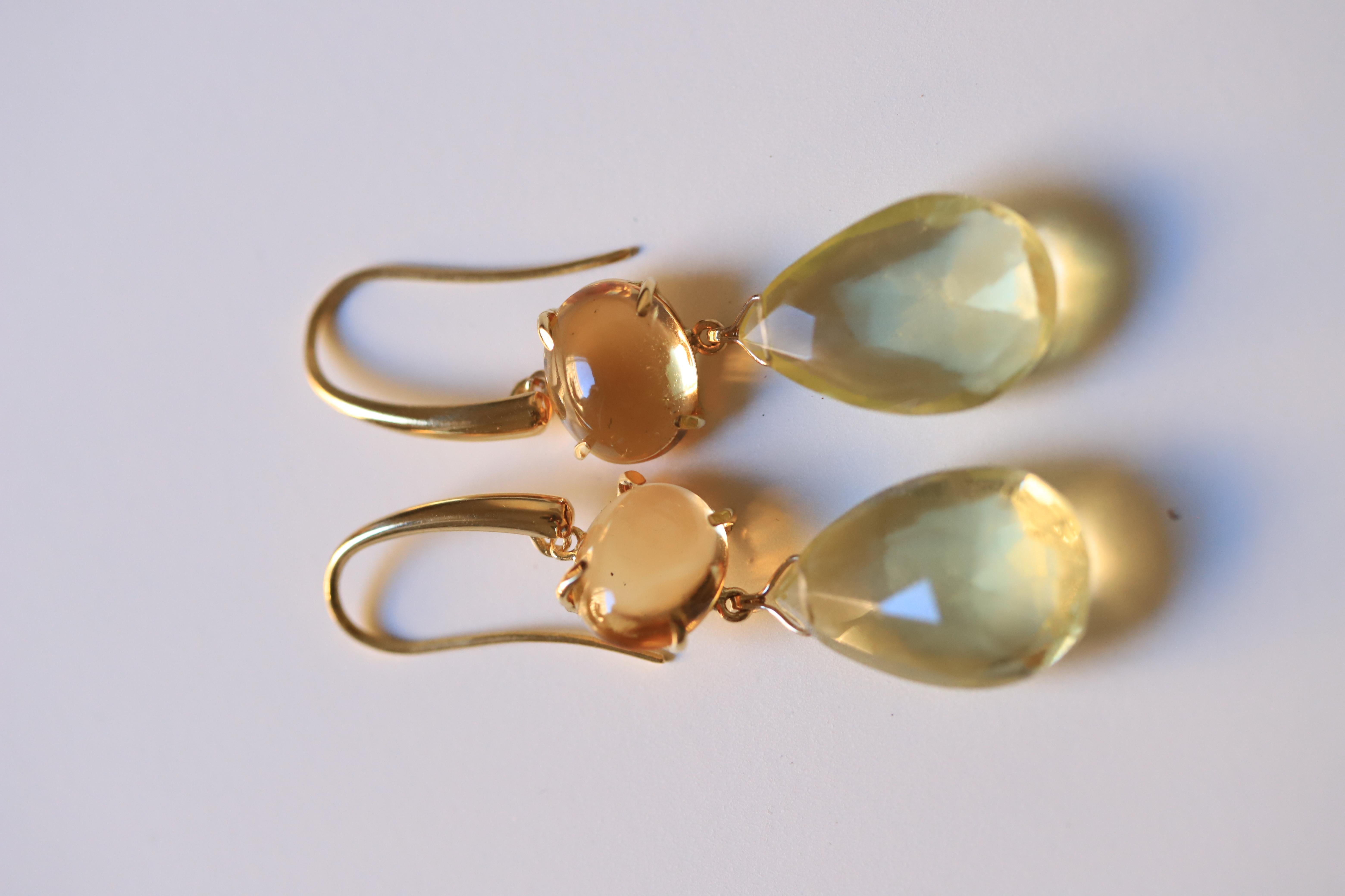 Citrine 18K Yellow Gold Dangle Deco Style Classy Drops Earrings For Sale 2