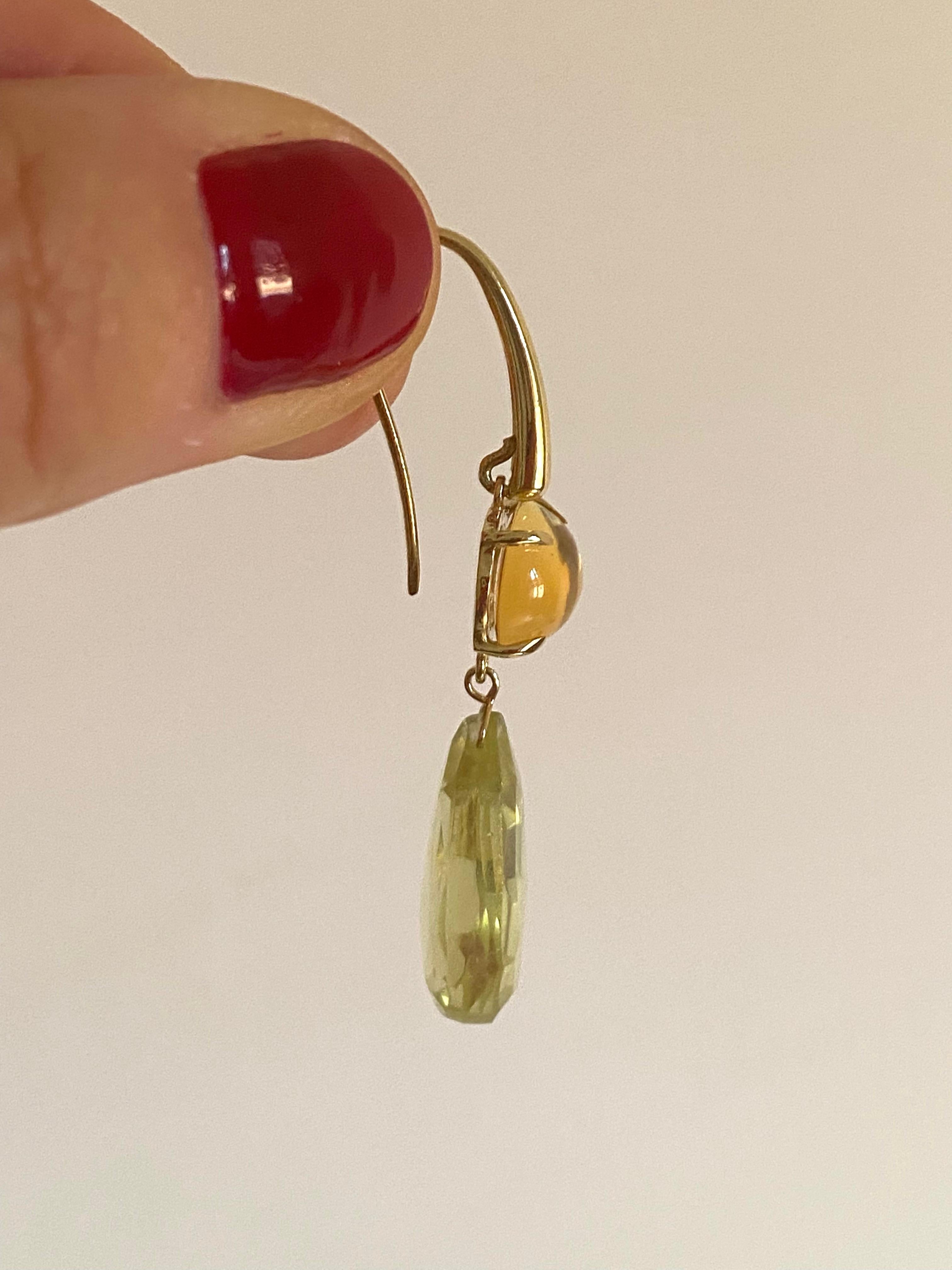 Citrine 18K Yellow Gold Dangle Deco Style Classy Drops Earrings In New Condition For Sale In Rome, IT