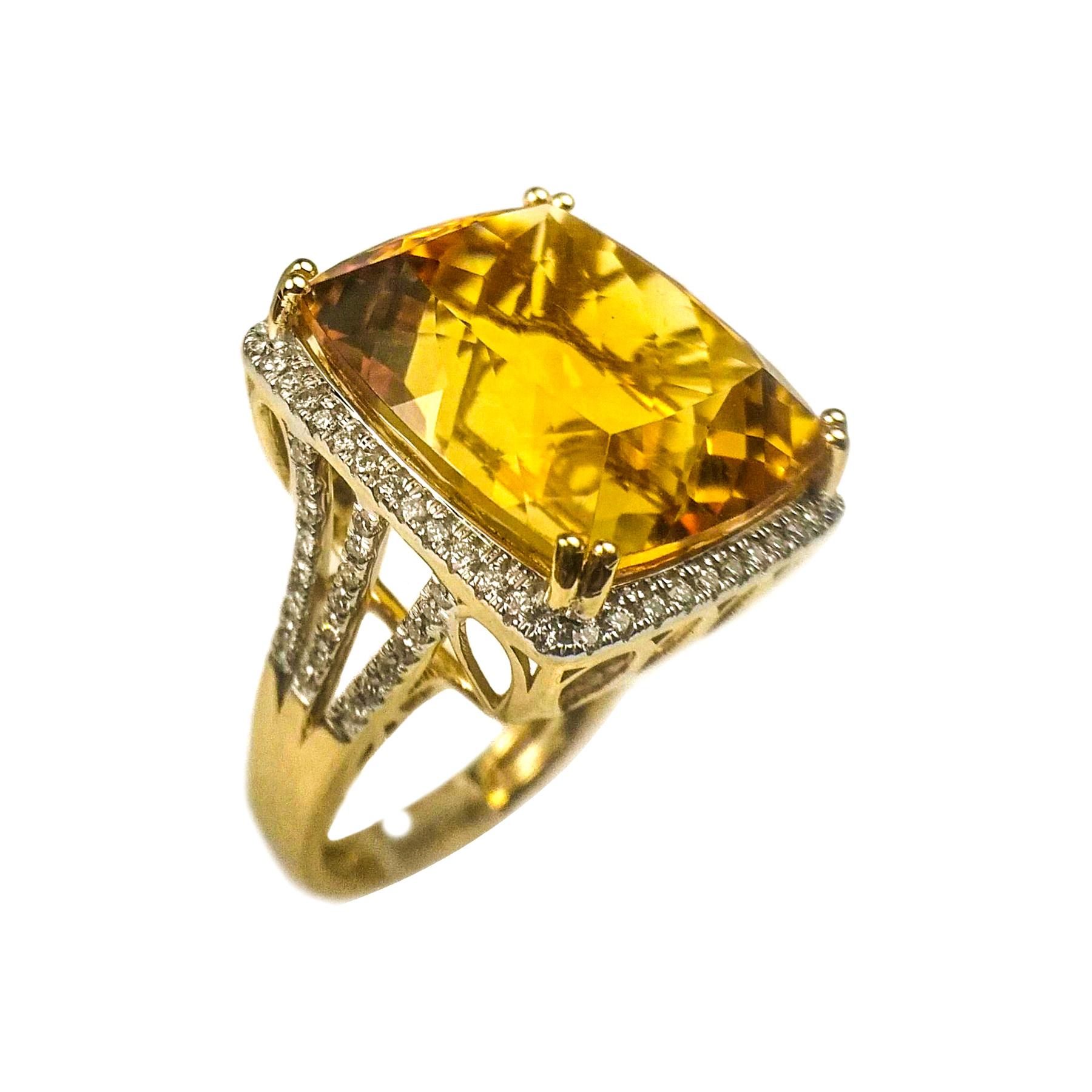 Citrine 21.61 Carat Diamond Ring