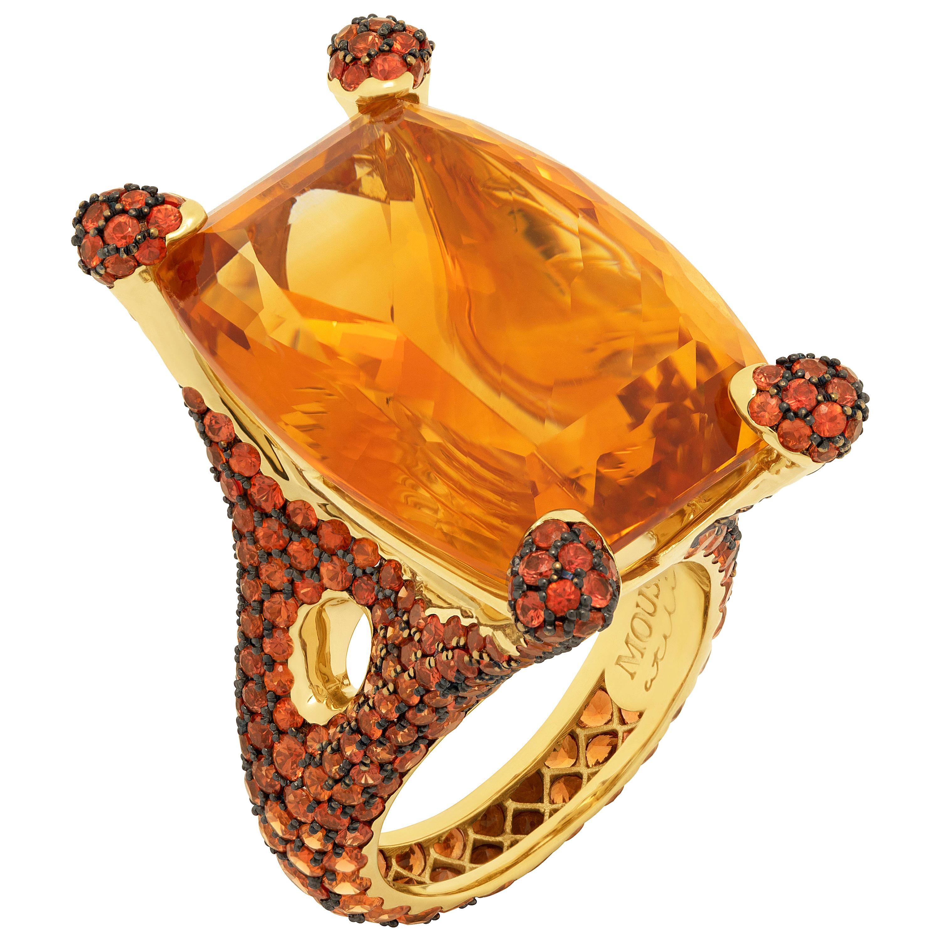 Citrine 33.27 Carat Orange Sapphires 18 Karat Yellow Gold Ring
