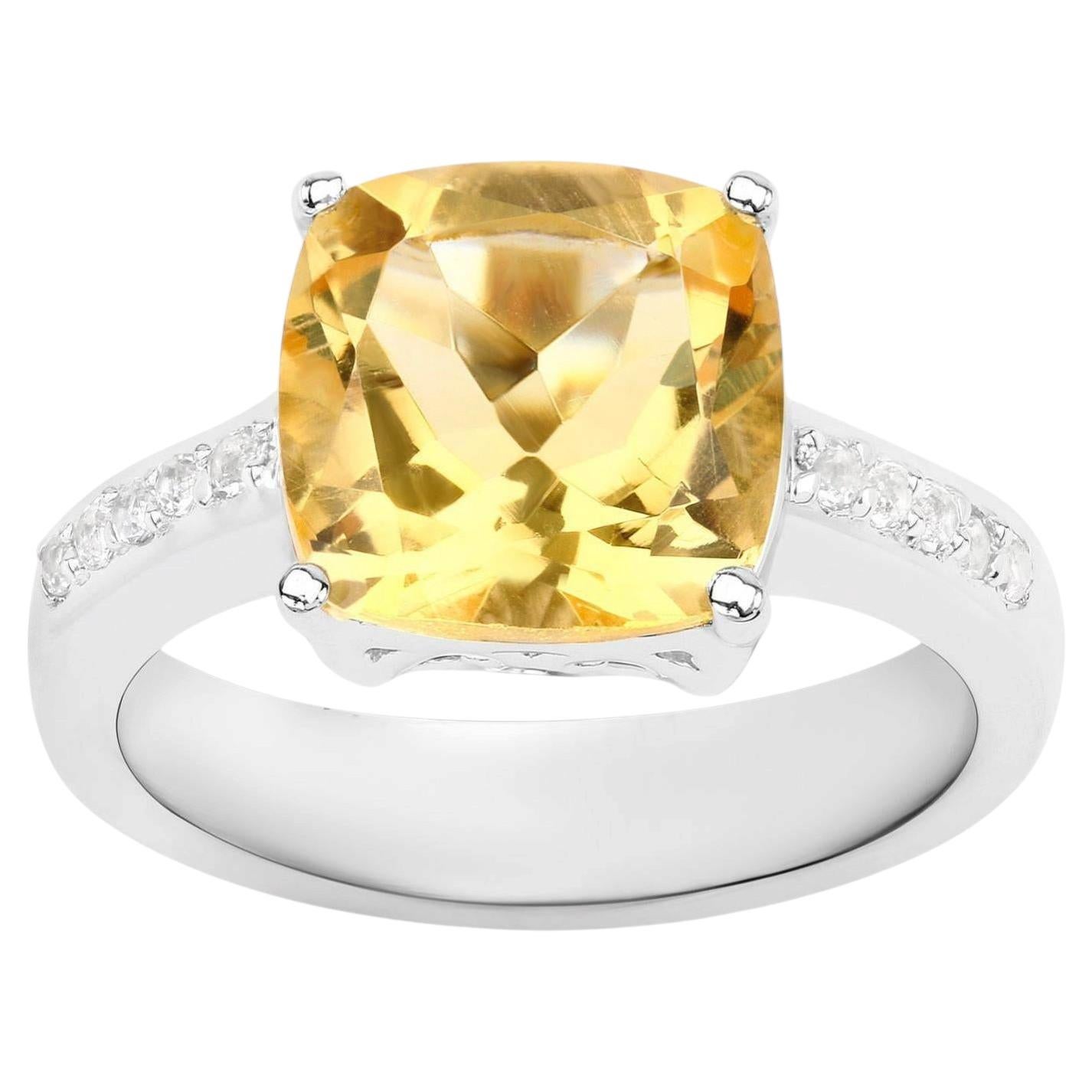Citrine 3.88 Carat Solitaire Ring White Topaz Setting