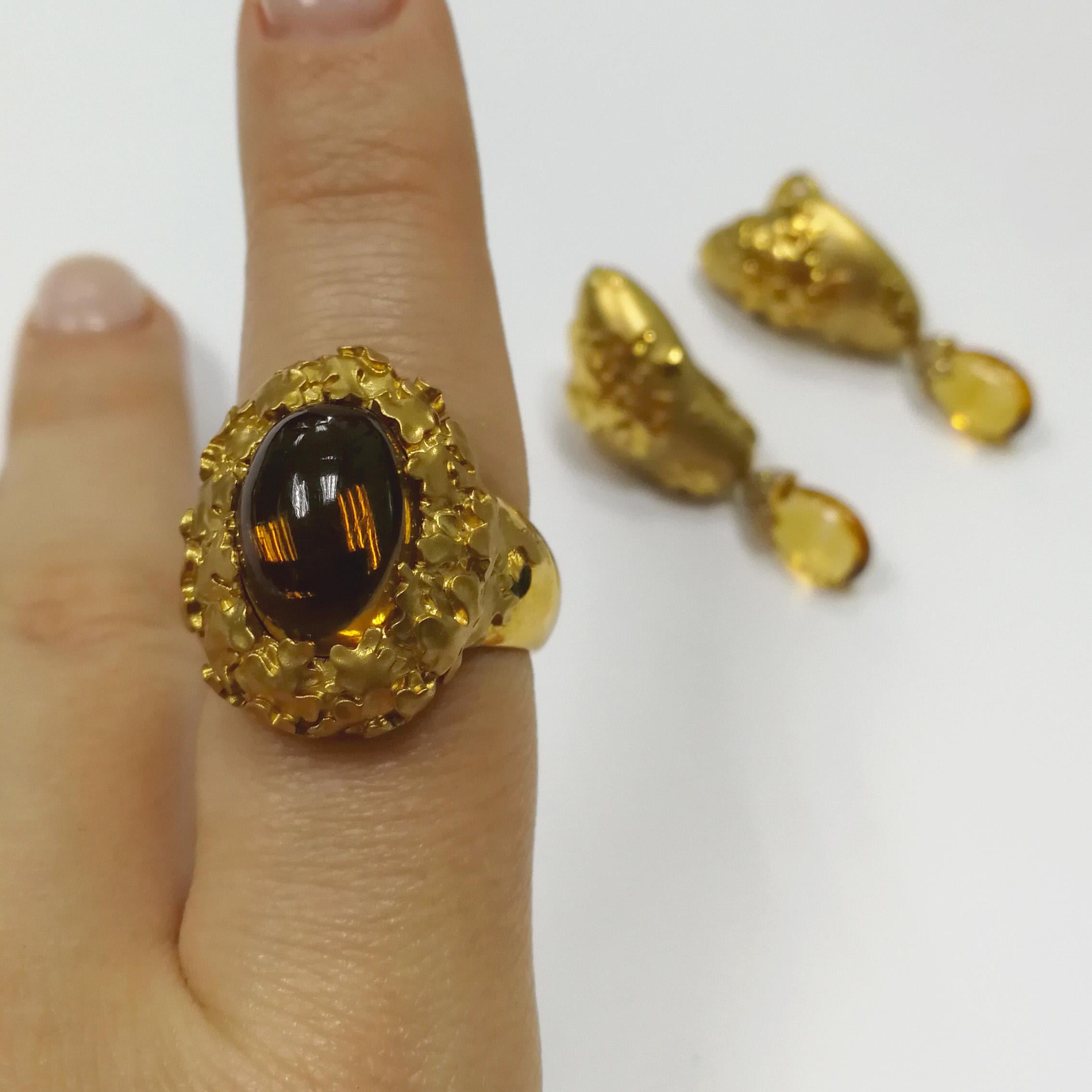 Citrine 5.97 Carat 18 Karat Yellow Gold Moss Ring For Sale 4