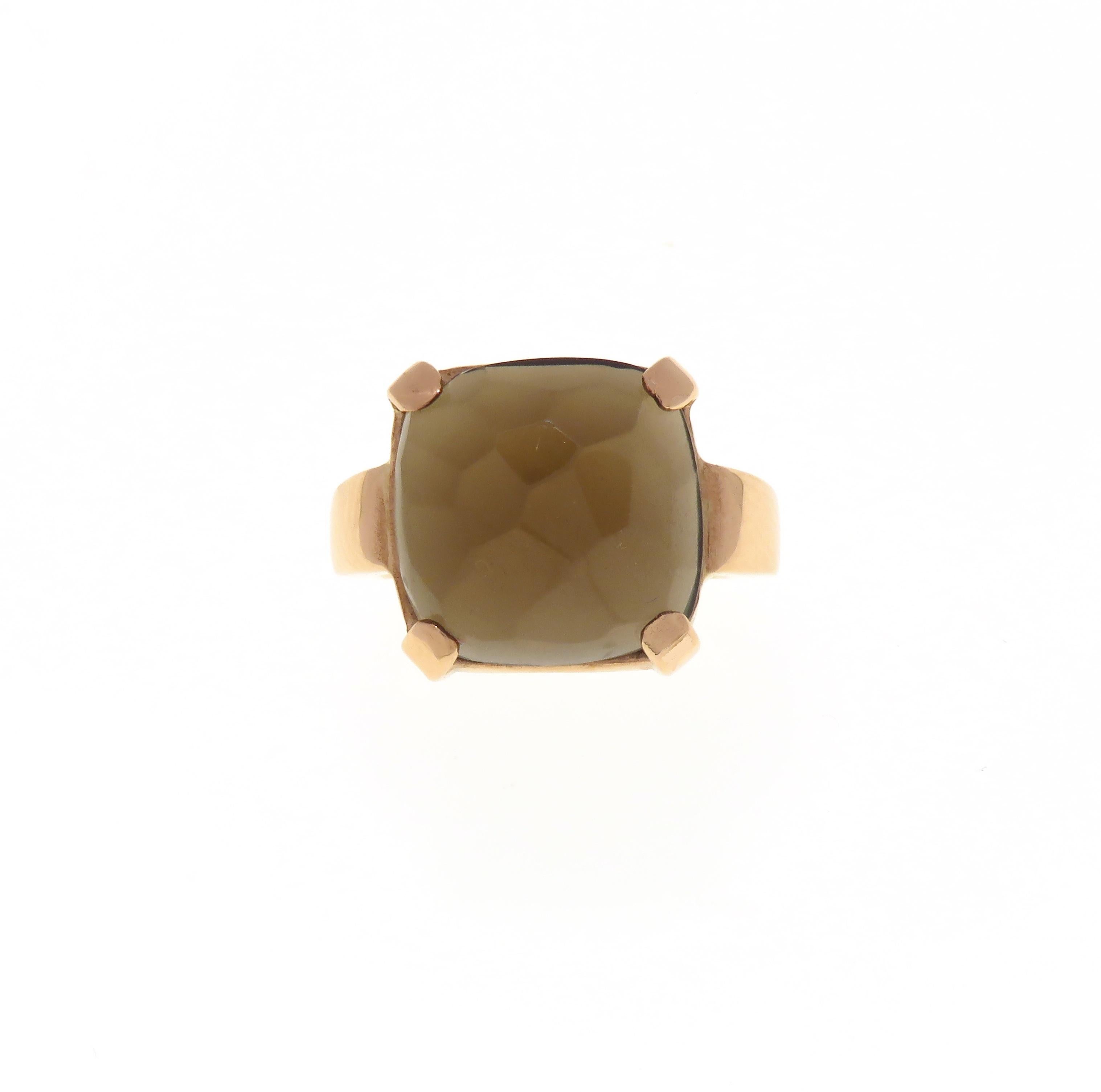 Cabochon Citrine 9 Karat Rose Gold Ring Handcrafted in Italy For Sale