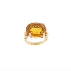 Vintage Citrine 20.50ct Oval Cut 9K Yellow Gold Cocktail Ring
