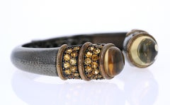 Handmade Artisan 925 Silver Cuff Bangle with Citrine Stones, USA