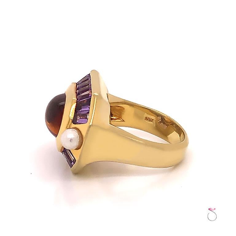 Modern Citrine, Amethyst and Pearl Statement Halo Ring