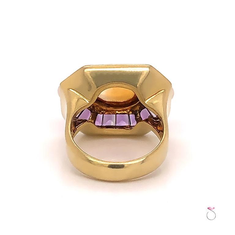 Citrine, Amethyst and Pearl Statement Halo Ring In Good Condition In Honolulu, HI