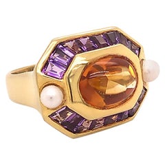 Citrine, Amethyst and Pearl Statement Halo Ring
