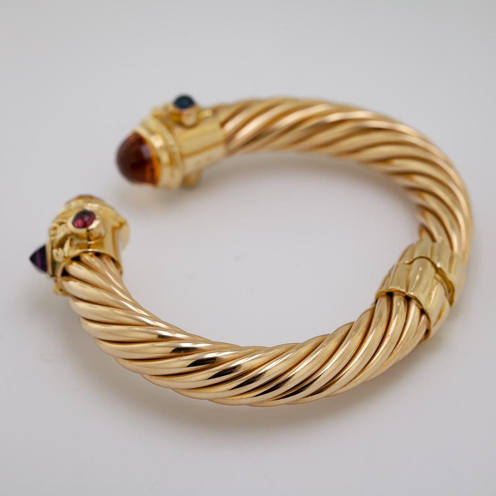 Women's or Men's Citrine, Amethyst, Blue Topaz, Garnet, Cable Twist Hinged Cuff For Sale