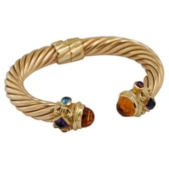 Citrine, Amethyst, Blue Topaz, Garnet, Cable Twist Hinged Cuff