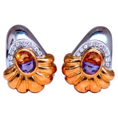Citrine Amethyst Clip Earrings 18kt 12530*