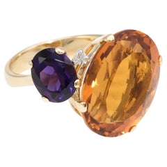 Citrine Amethyst Diamond Cocktail Ring 18 Karat Gold