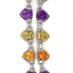 Citrine Amethyst Diamond Heart in 18K White Gold Necklace & Earring Set