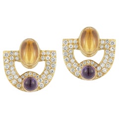 Vintage Citrine & Amethyst Earrings