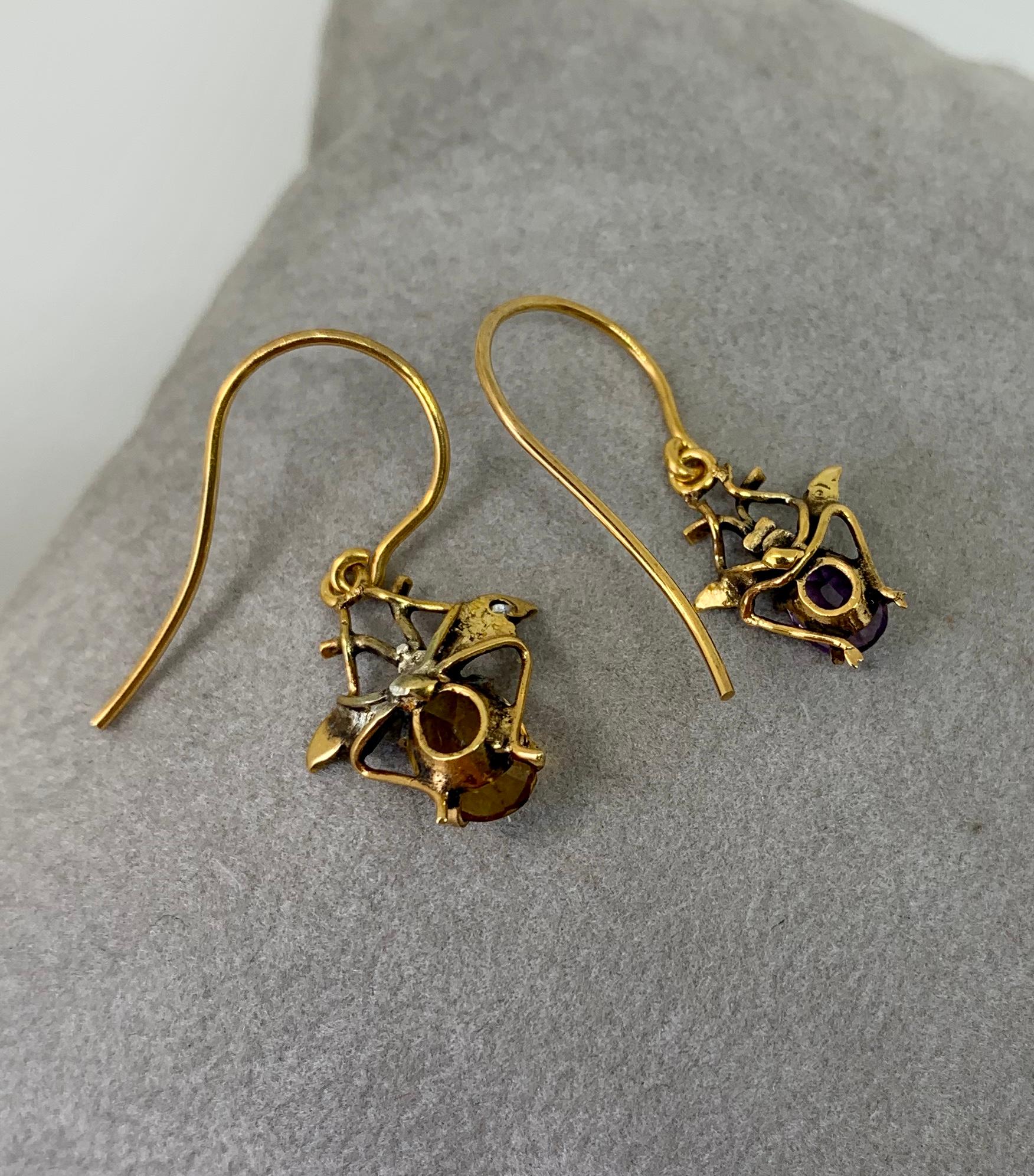 Citrine Amethyst Fly Insect Earrings Victorian Antique Gold Pearl For Sale 4
