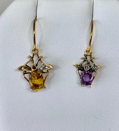 Citrine Amethyst Fly Insect Earrings Victorian Antique Gold Pearl