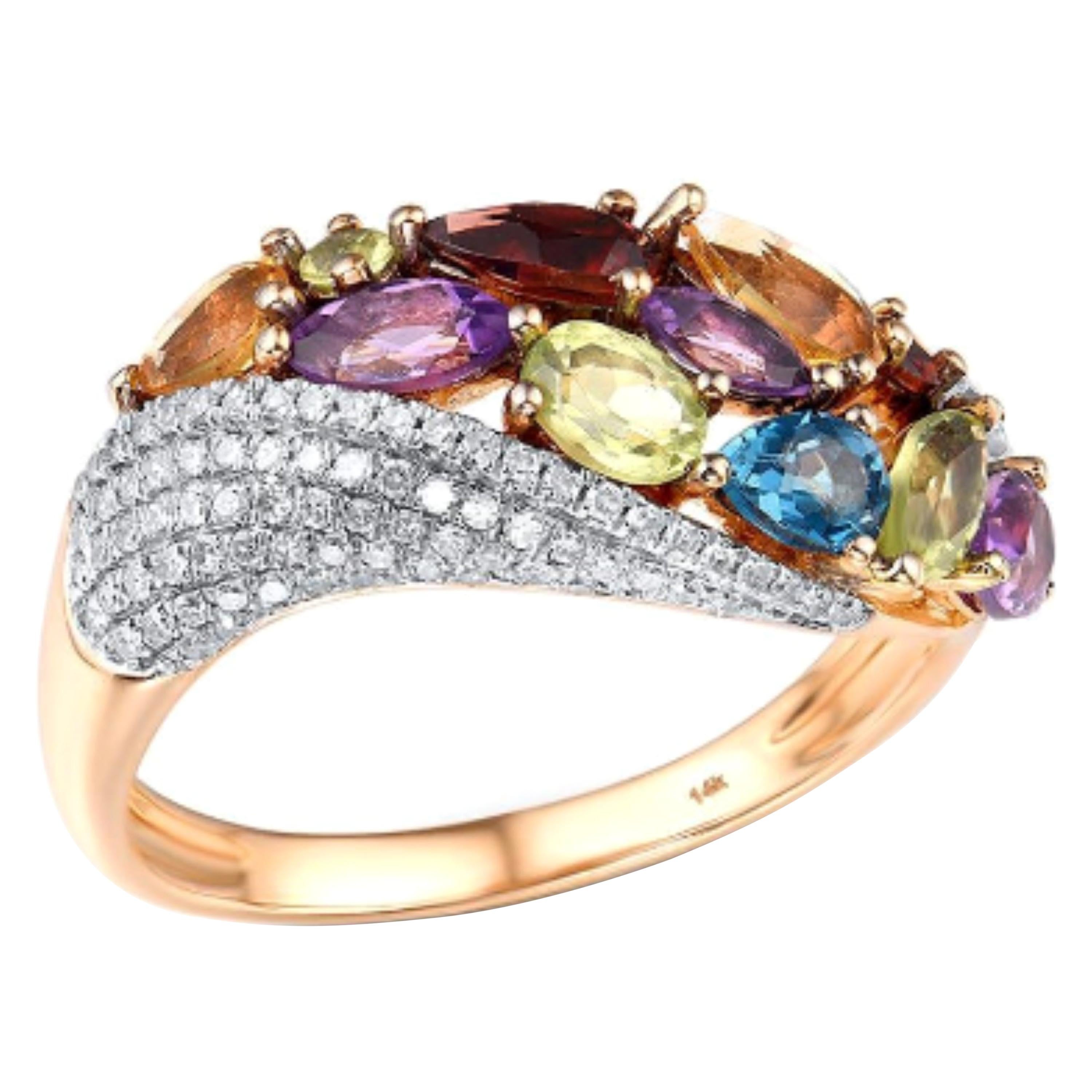 Amethyst, Citrine and Diamond Stack Ring main image 0