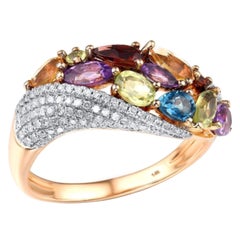 Citrine Amethyst Garnet Topaz Peridot Diamond Ring 14 Karat Rose Gold