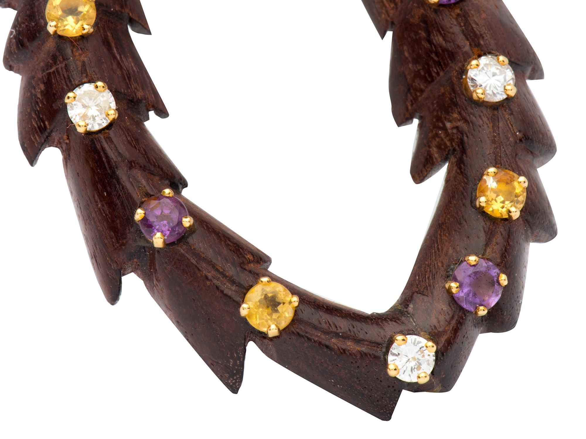 Citrine Amethyst Wood Diamond Earrings 1