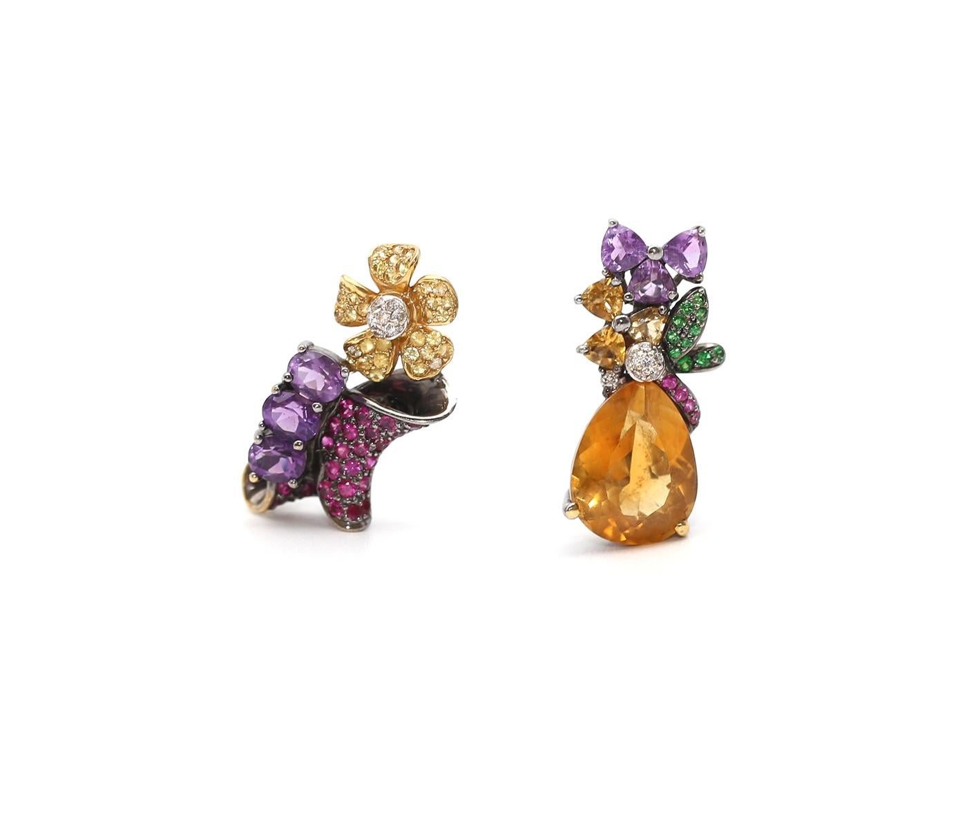 Ohrringe aus Schwarzgold mit Citrin, Amethyst und Fancy-Diamanten, 18 Karat, 1995 1