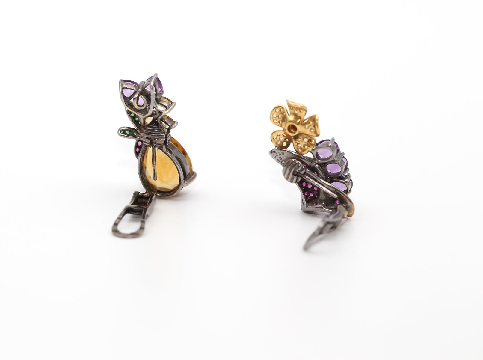 Ohrringe aus Schwarzgold mit Citrin, Amethyst und Fancy-Diamanten, 18 Karat, 1995 2