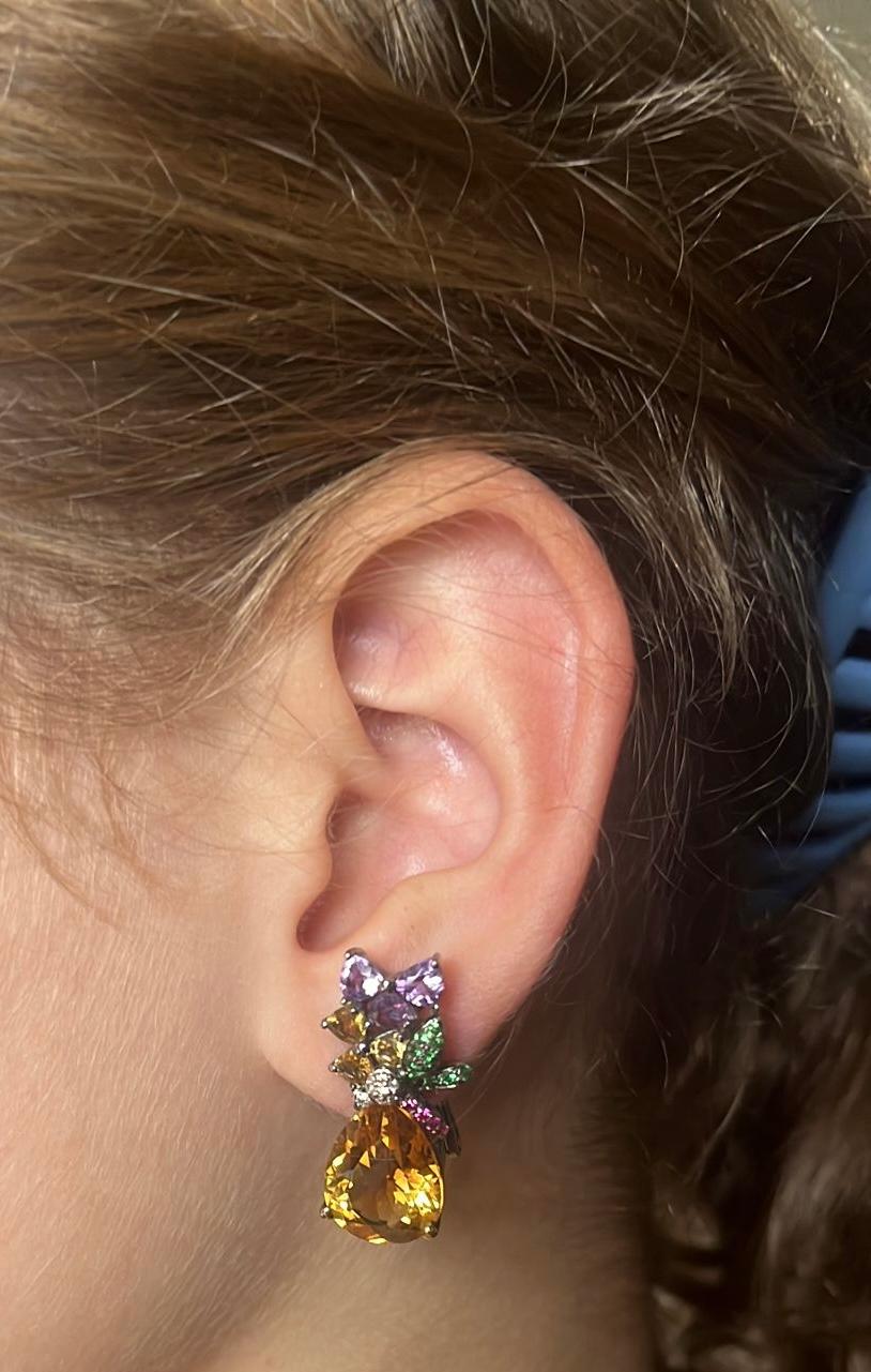 Ohrringe aus Schwarzgold mit Citrin, Amethyst und Fancy-Diamanten, 18 Karat, 1995 3