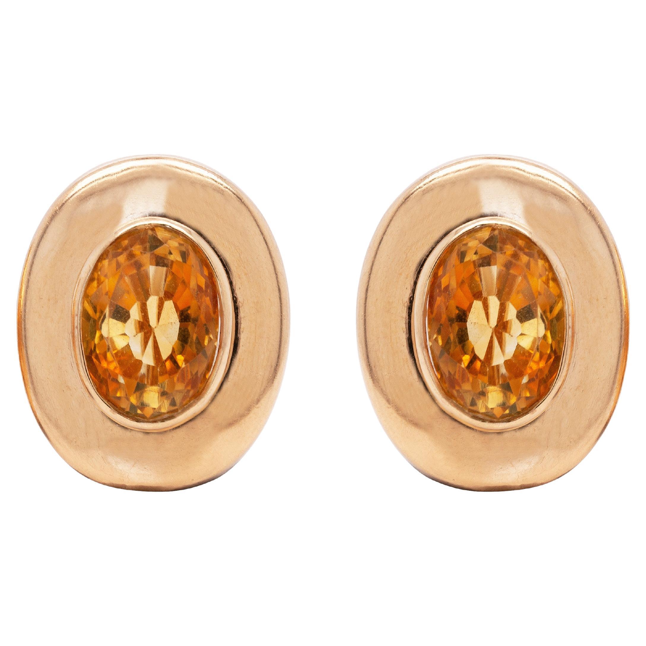 Citrine and 18 Carat Yellow Gold Large Oval Stud Earrings For Sale