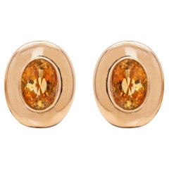 Vintage Citrine and 18 Carat Yellow Gold Large Oval Stud Earrings
