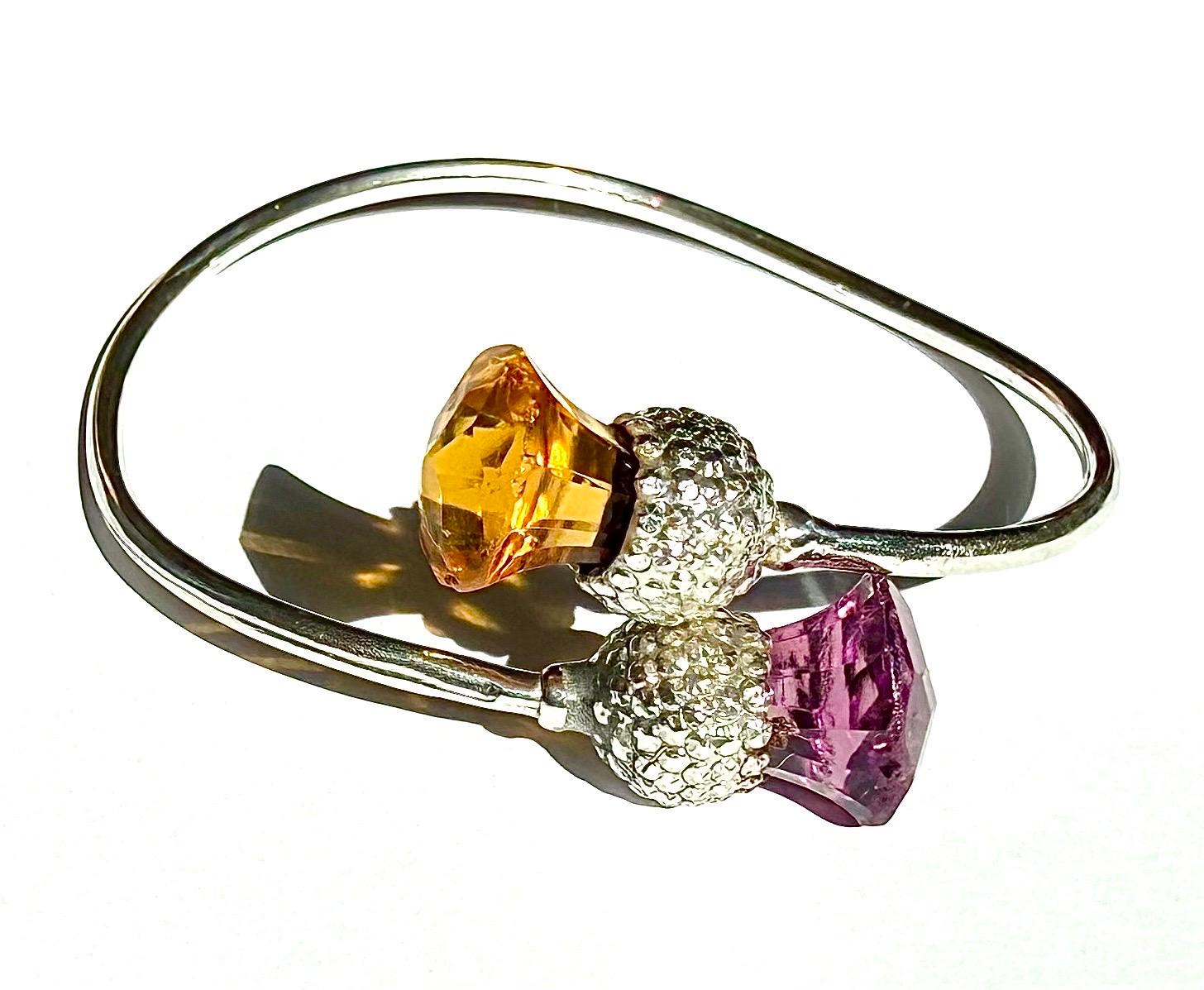 Citrin und Amethyst Distel 925 Sterling Silber Vintage-Armband, schottische (Romantik) im Angebot
