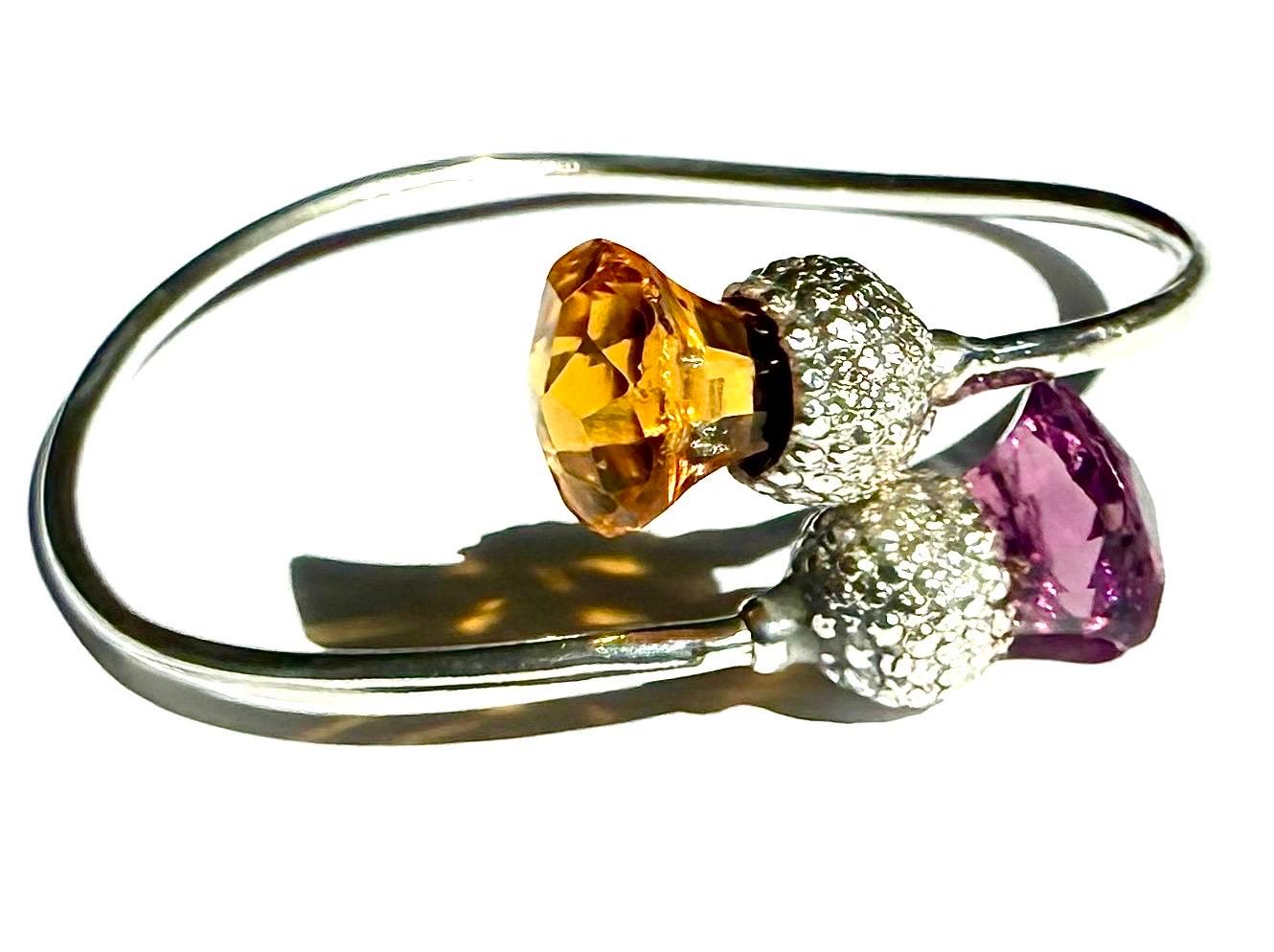 Citrin und Amethyst Distel 925 Sterling Silber Vintage-Armband, schottische (Gemischter Schliff) im Angebot