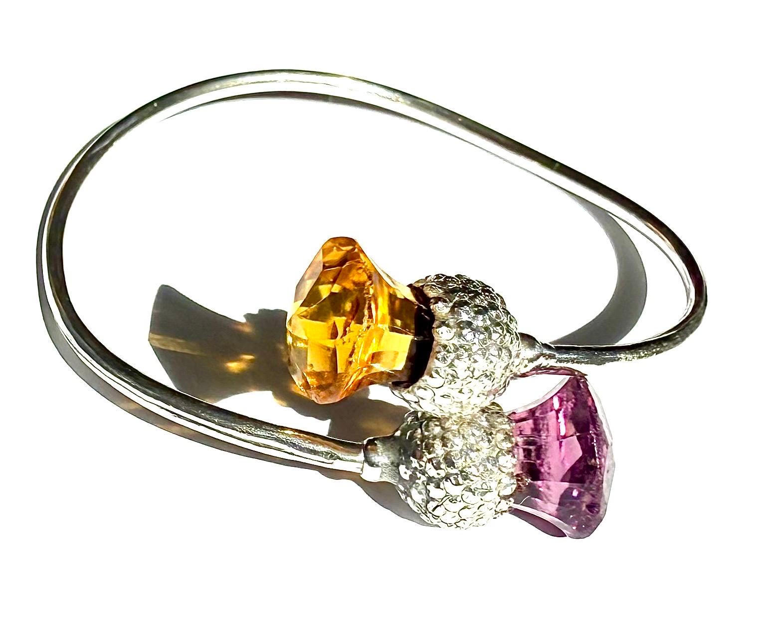 Citrin und Amethyst Distel 925 Sterling Silber Vintage-Armband, schottische im Zustand „Gut“ im Angebot in Kings Langley, GB