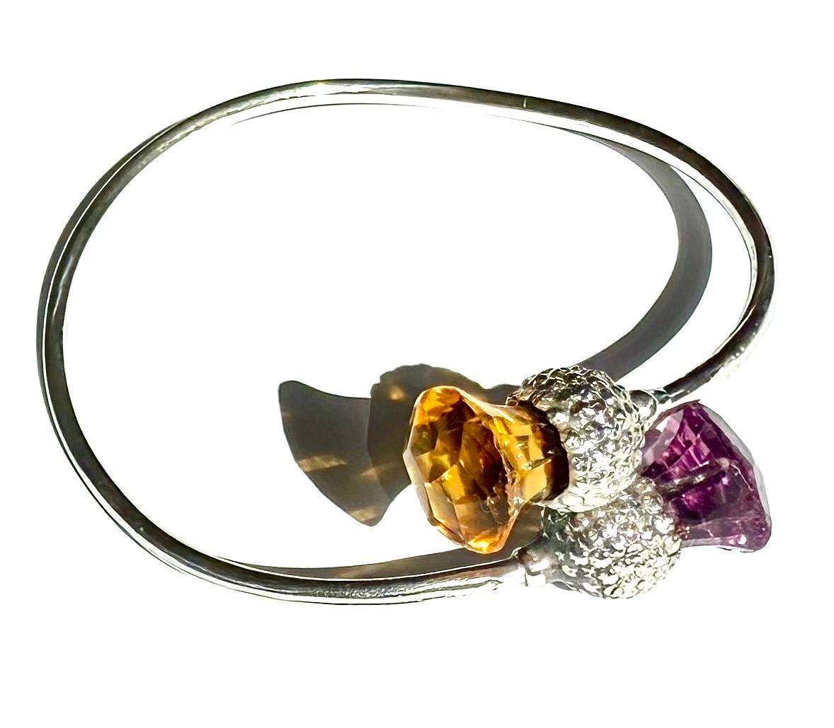 Citrin und Amethyst Distel 925 Sterling Silber Vintage-Armband, schottische im Angebot 1