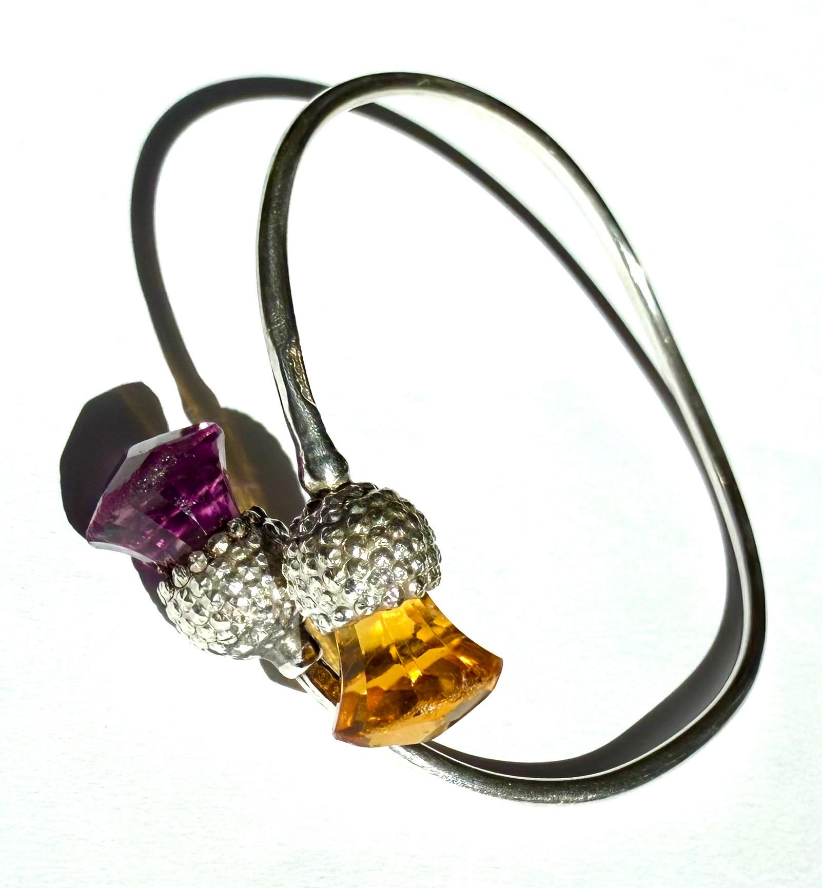 Citrin und Amethyst Distel 925 Sterling Silber Vintage-Armband, schottische im Angebot 2