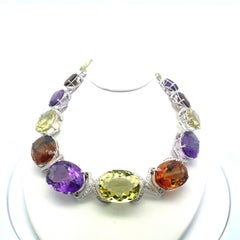 Citrine and Amethysts 10.00 Carat Diamond 18K WG Gems Stone Necklace