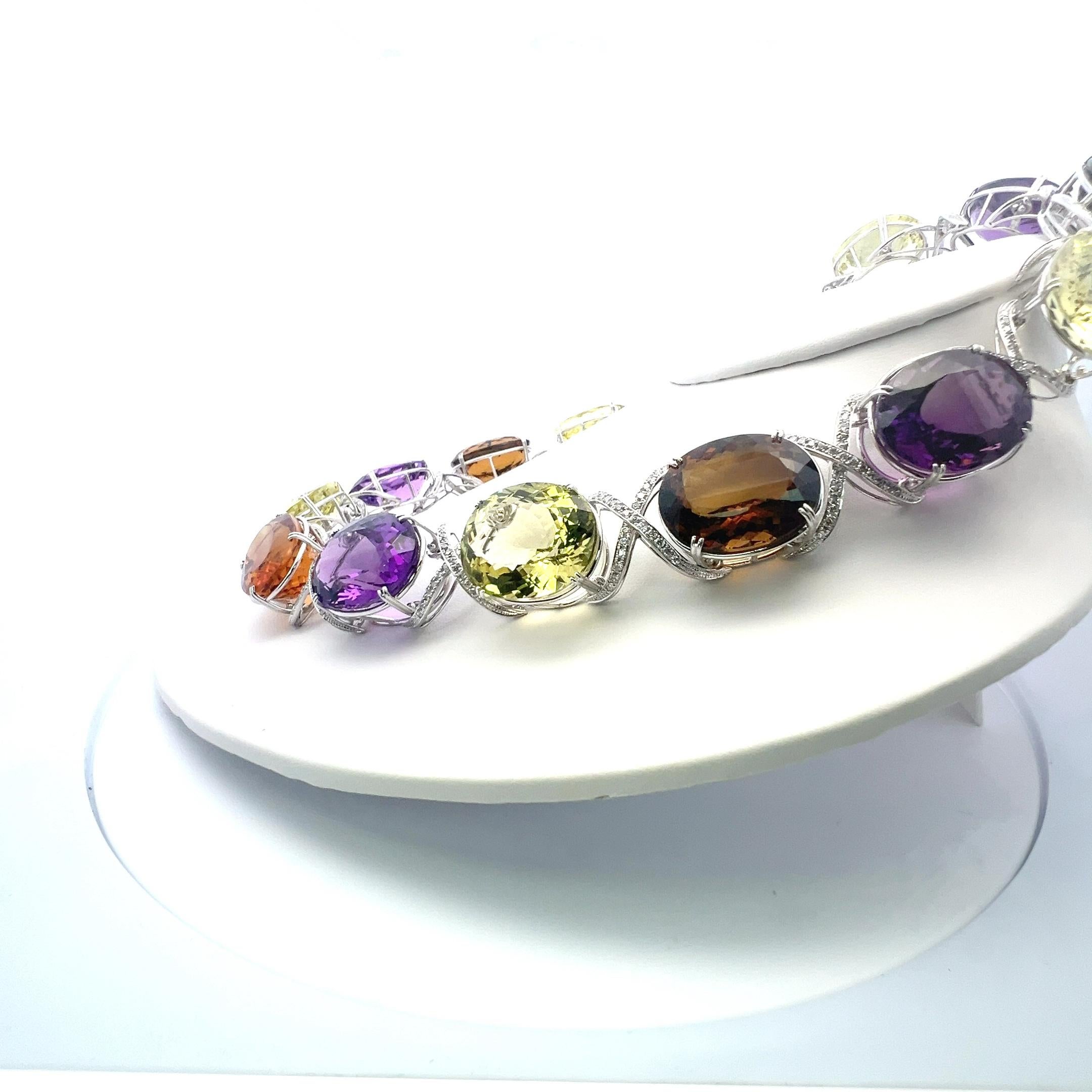 Taglio rotondo Collana con Citrino e Ametiste 10,00 Carati Diamante 18K WG A. Stone in vendita