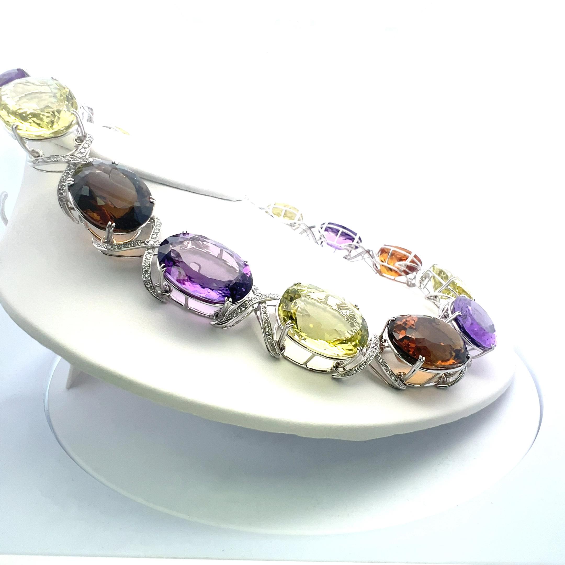 Collana con Citrino e Ametiste 10,00 Carati Diamante 18K WG A. Stone In condizioni buone in vendita a New York, NY