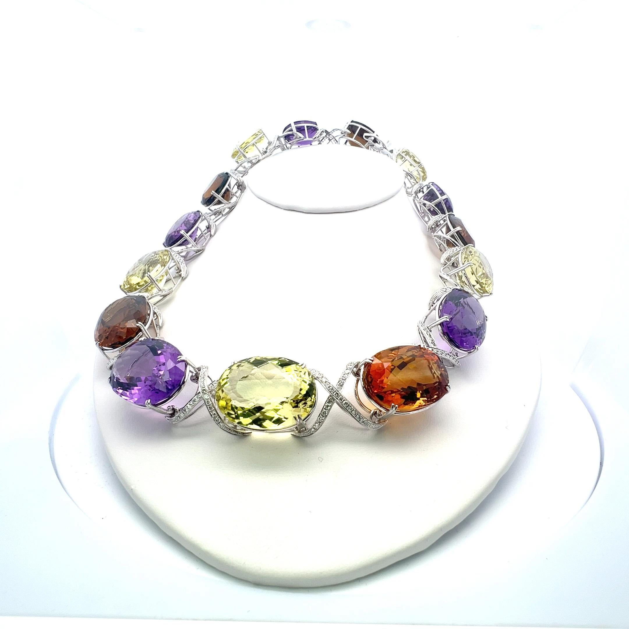 Donna Collana con Citrino e Ametiste 10,00 Carati Diamante 18K WG A. Stone in vendita