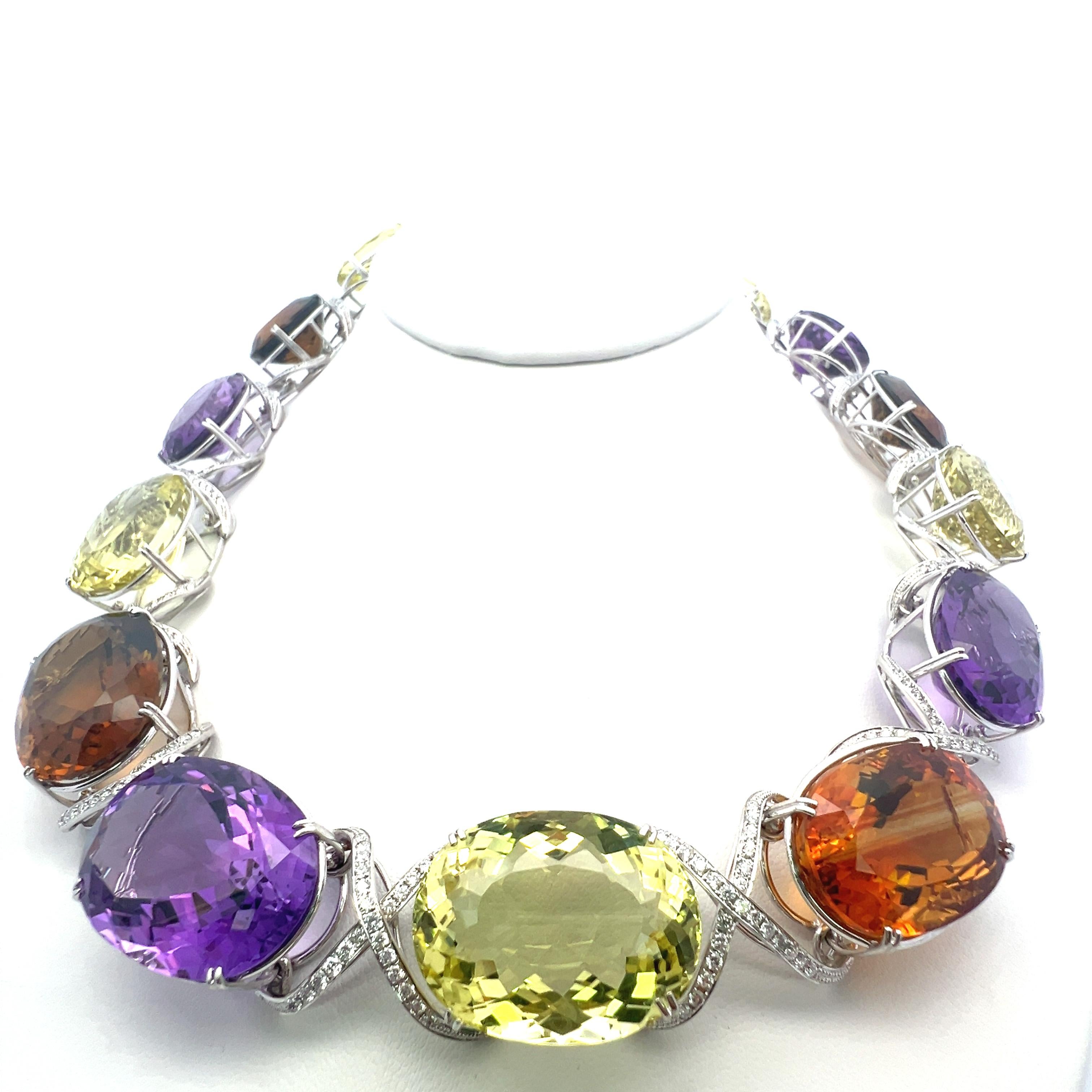 Collana con Citrino e Ametiste 10,00 Carati Diamante 18K WG A. Stone in vendita 1