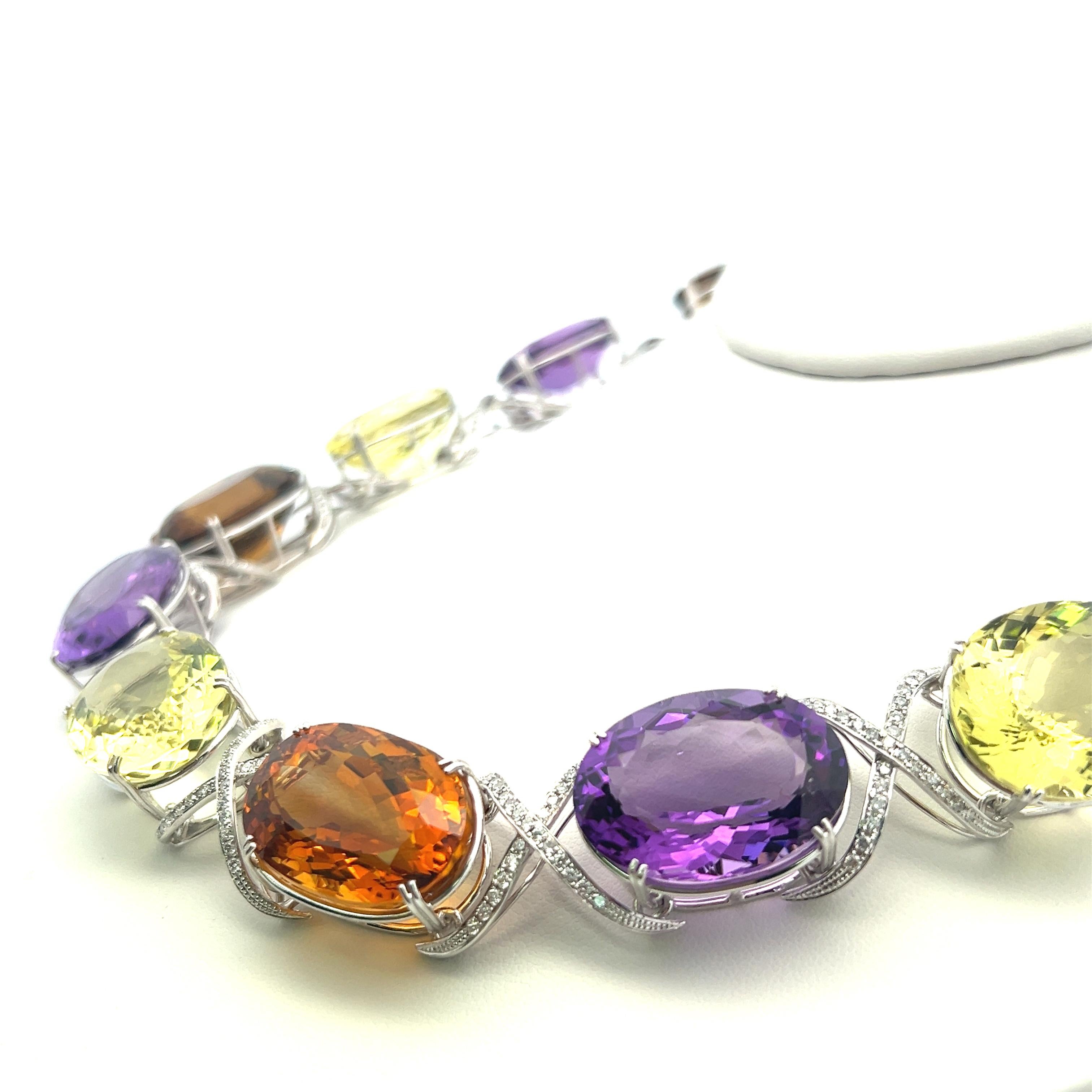 Collana con Citrino e Ametiste 10,00 Carati Diamante 18K WG A. Stone in vendita 2