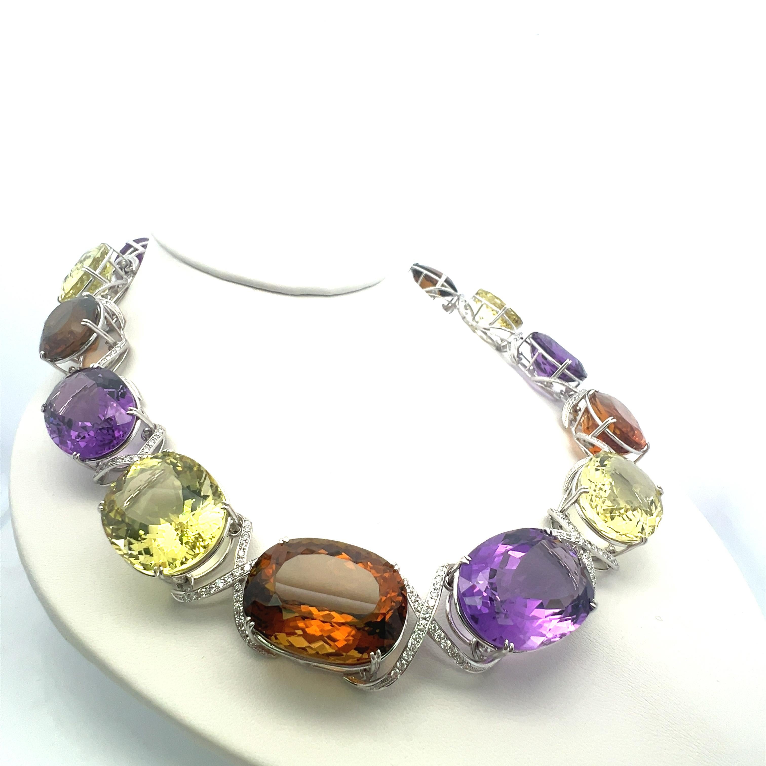 Collana con Citrino e Ametiste 10,00 Carati Diamante 18K WG A. Stone in vendita 3