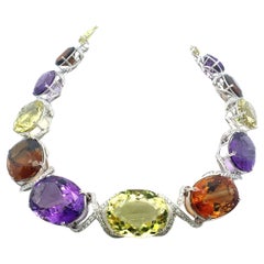 Citrine and Amethysts 10.00 Carat Diamond 18K WG Gems Stone Necklace