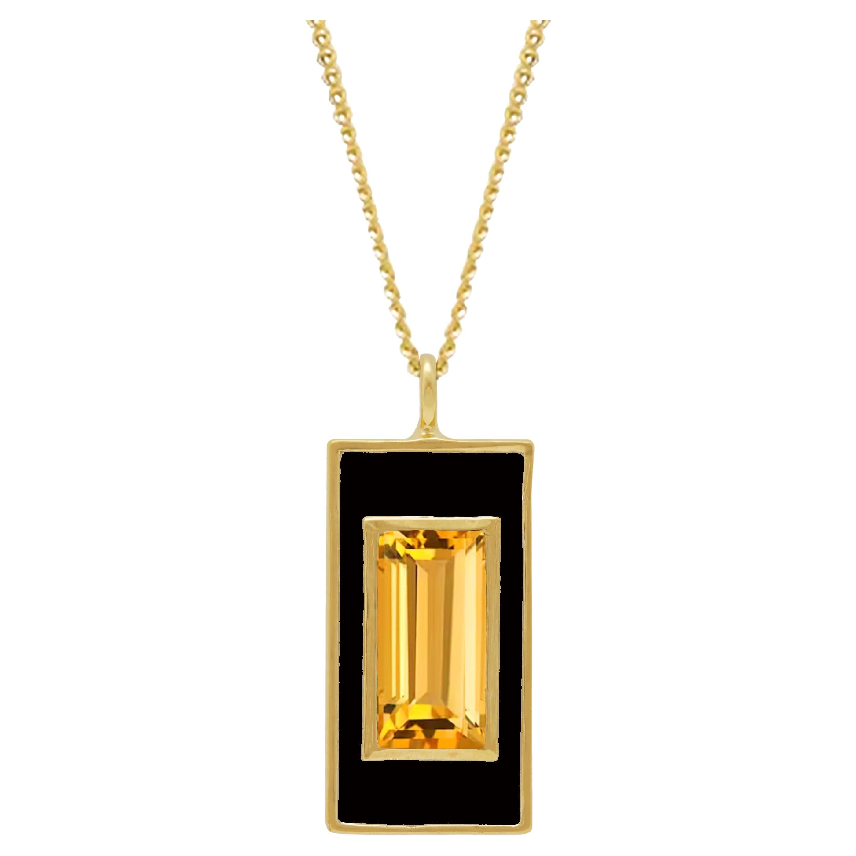 Collana con goccia di citrino e smalto nero
